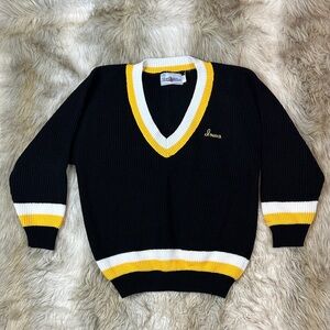Vintage Iowa Hawkeyes V-Neck Knit Sweater | Men’s Lg | Black & Gold | Made USA
